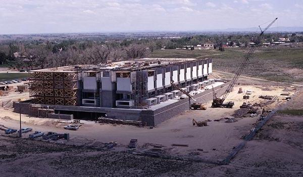 New library building under construction, 1971 (named Michener Library in 1973)